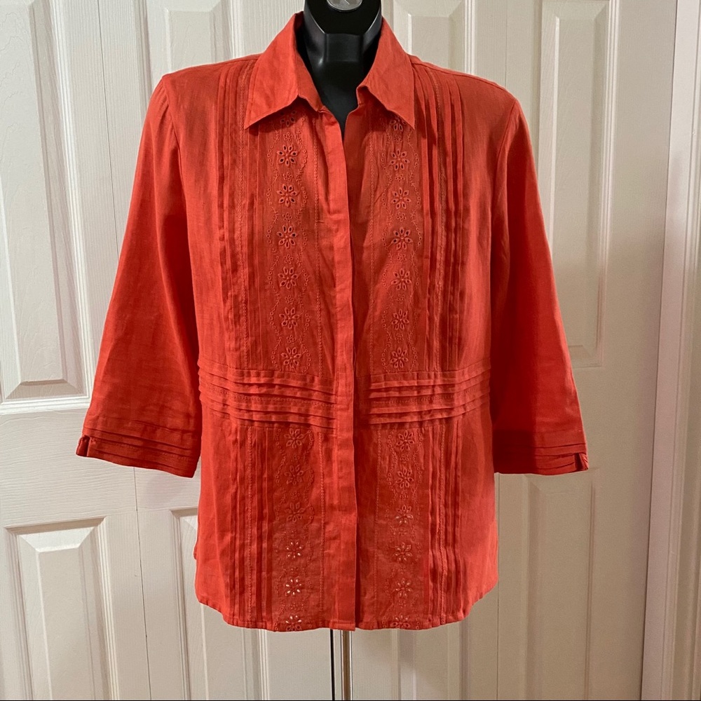 Tabi Boho Linen Shirt Tunic Women’s Size Medium Burnt Orange